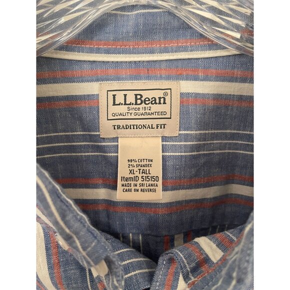 L.L. Bean Men's XL-Tall Blue Button Down Cotton Striped Shirt Traditional FIt - Picture 6 of 10